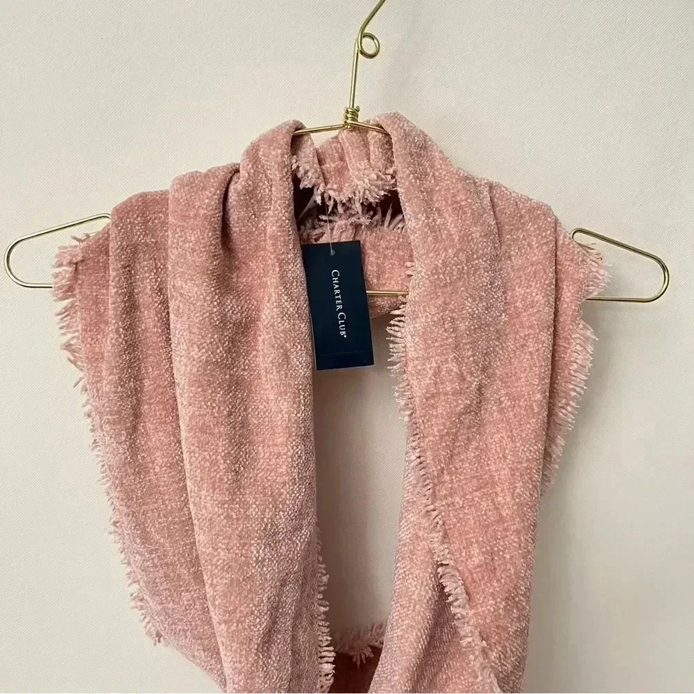 Charter Club Chenille Infinity Scarf Solid Pink Blush Woven Loop Fringed